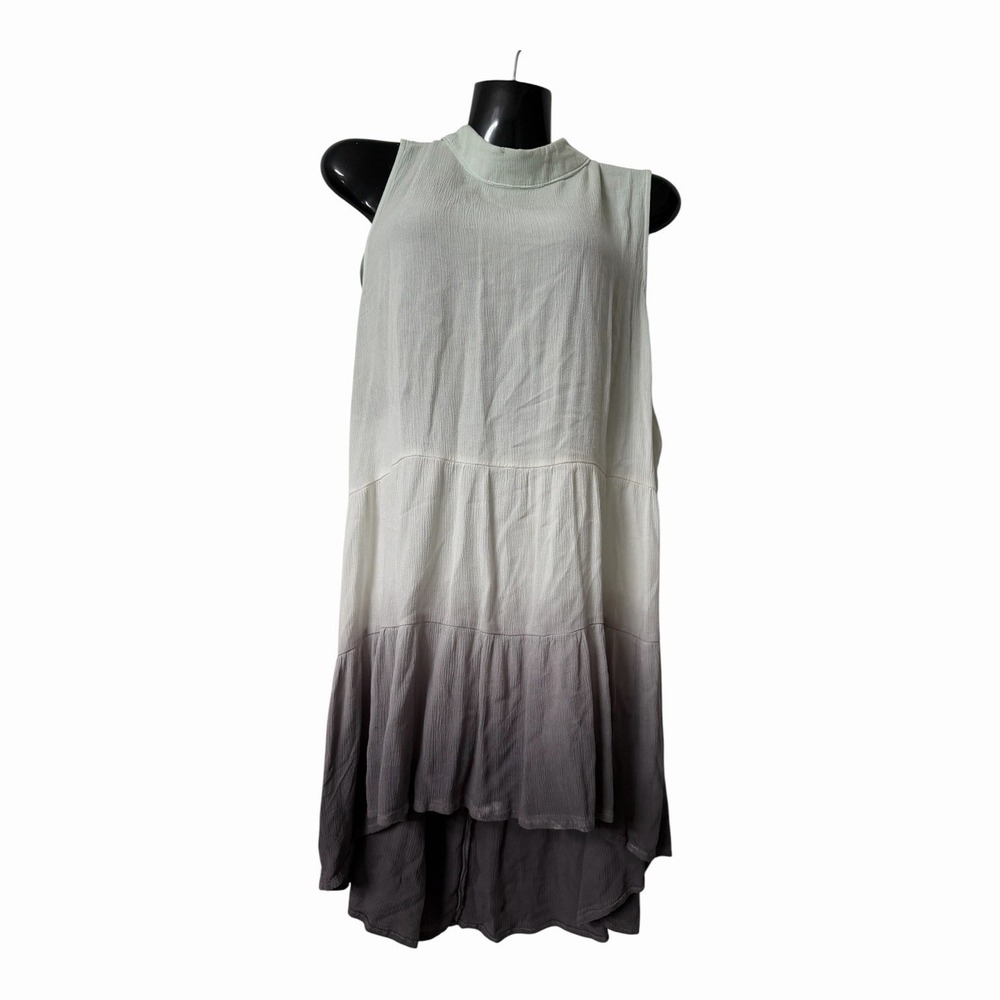 Daytrip Ombré Sleeveless Tiered Boho Shift Midi Dress Mint Gray